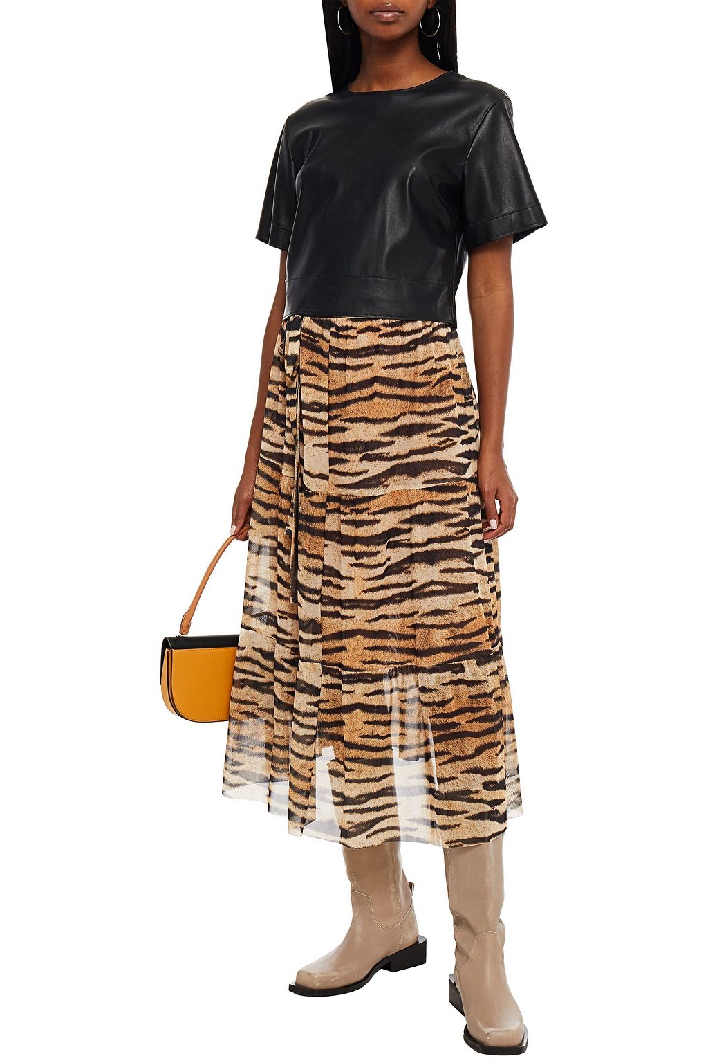 BAUM UND PFERDGARTEN Jeovanna gathered tiger-print stretch-mesh midi wrap skirt