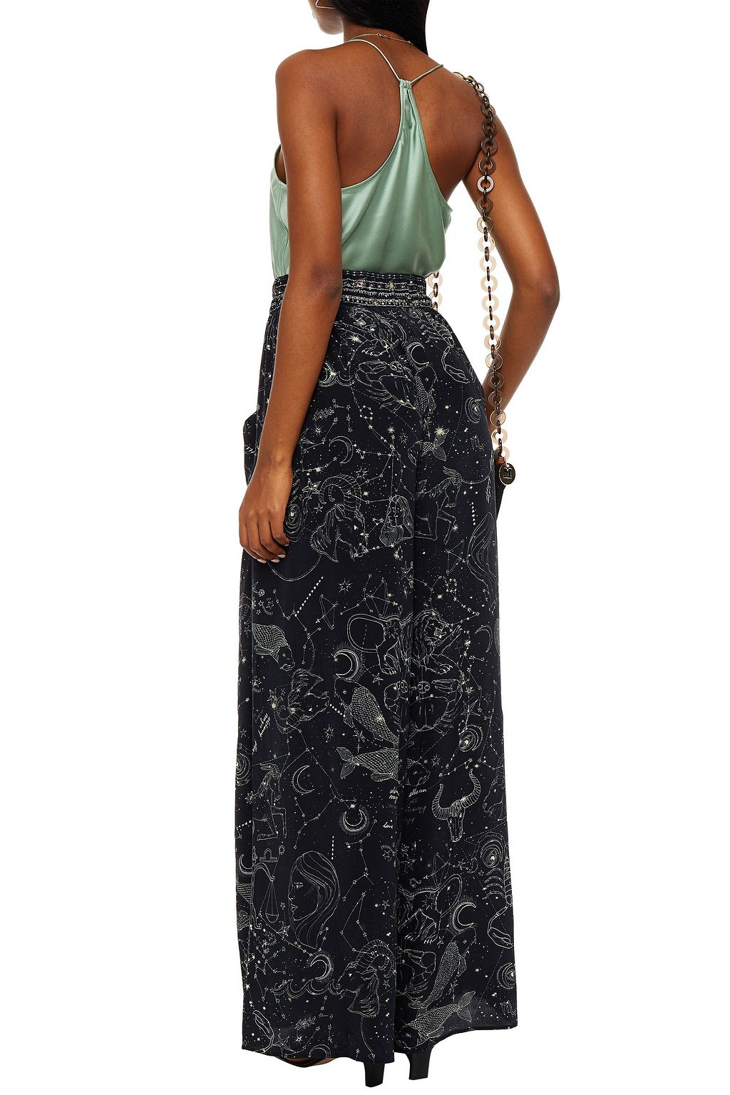 CAMILLA Embellished printed silk crepe de chine wide-leg pants