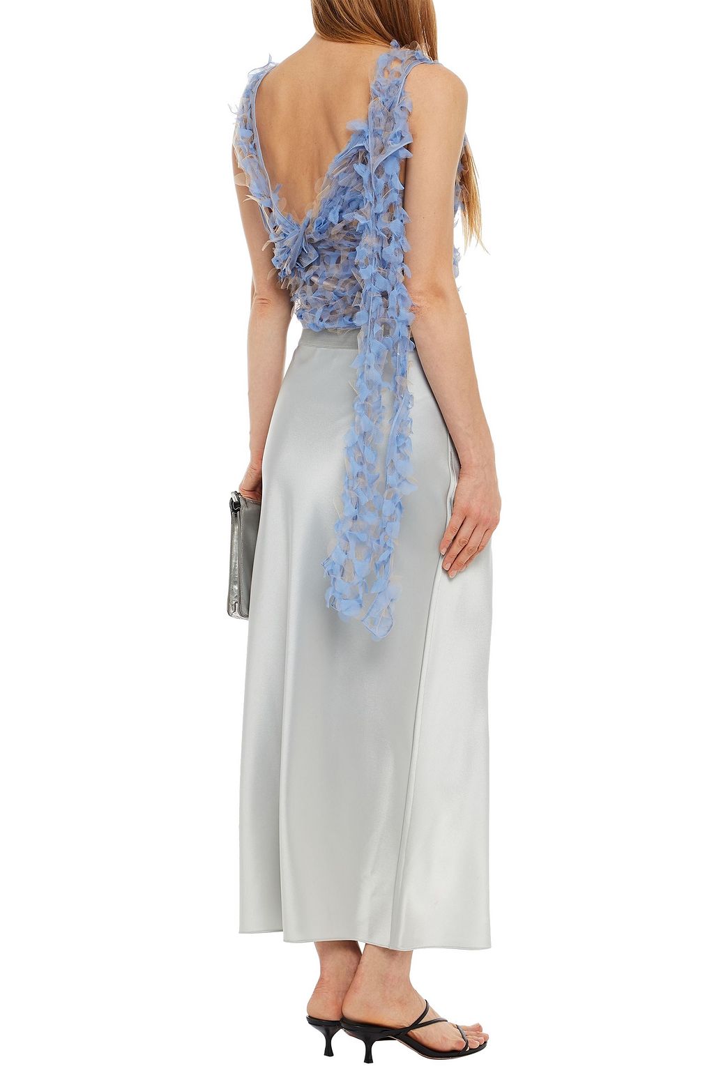 MAISON MARGIELA Tulle-paneled knotted perforated two-tone chiffon top