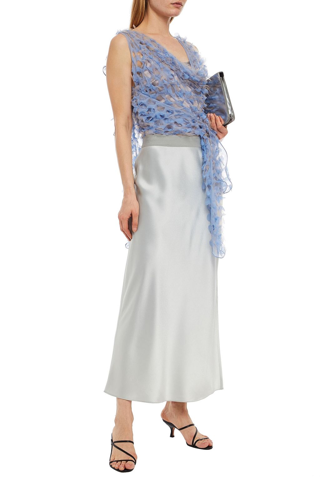 MAISON MARGIELA Tulle-paneled knotted perforated two-tone chiffon top