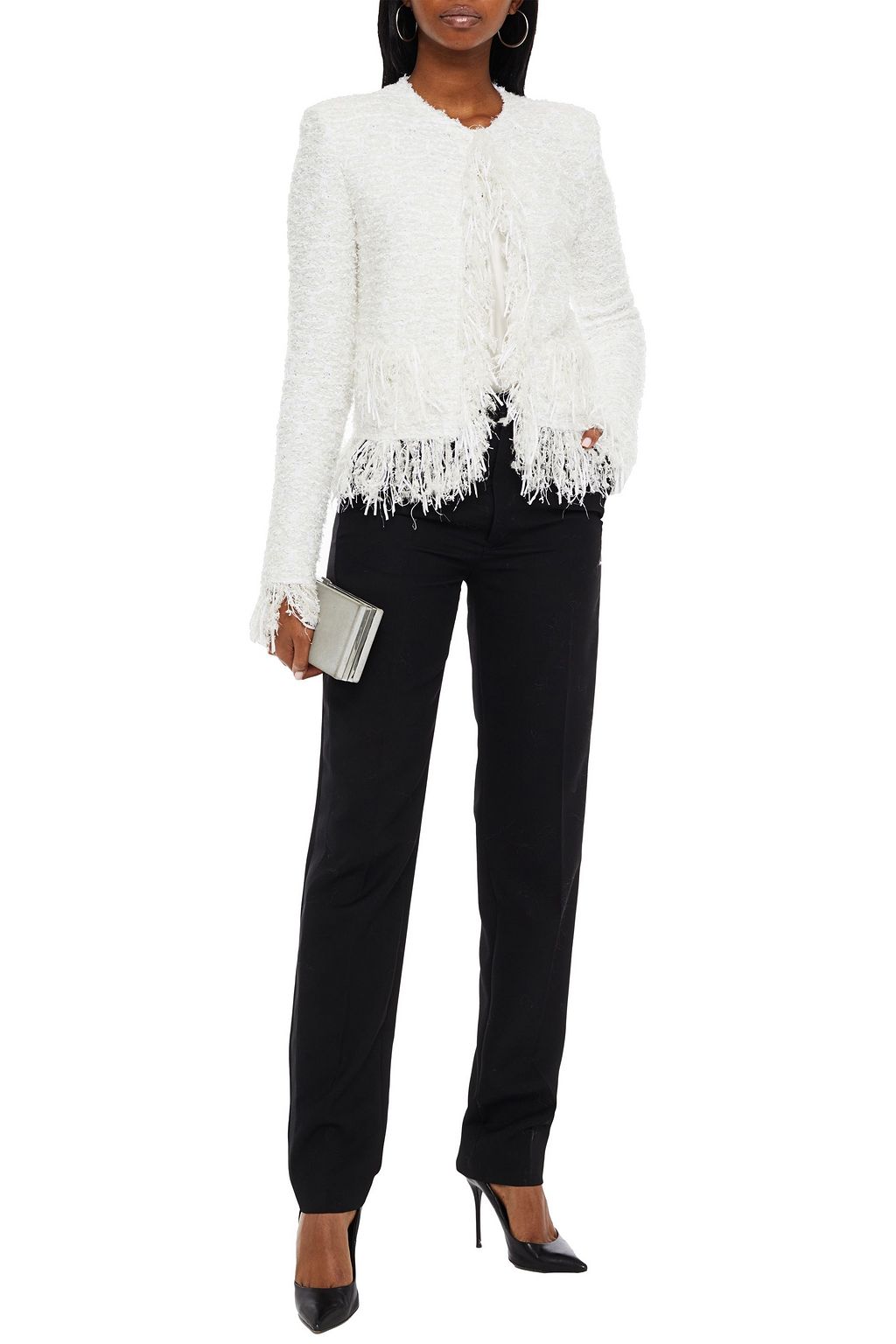 BALMAIN Jacke aus Tweed und Lametta mit Fransen