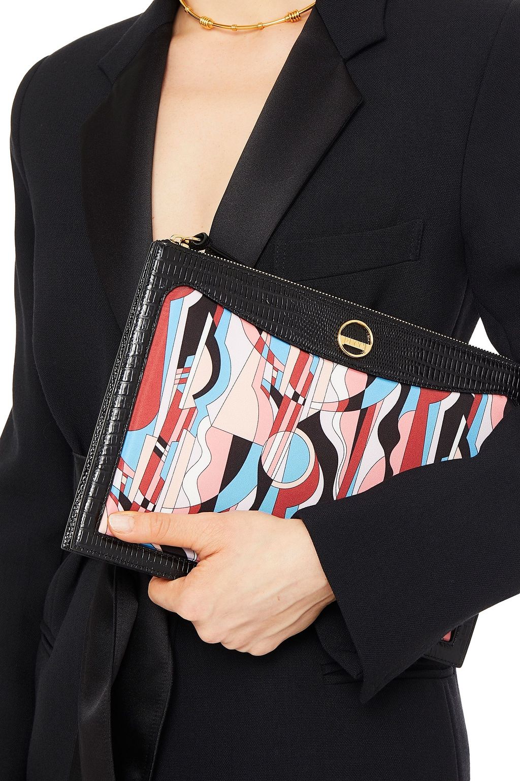 PUCCI Printed twill and croc-effect leather tablet case