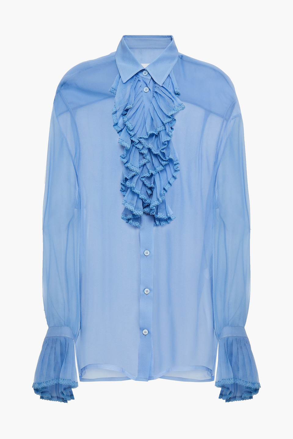 maison margiela - ruffled silk-crepon blouse - blue - it 38