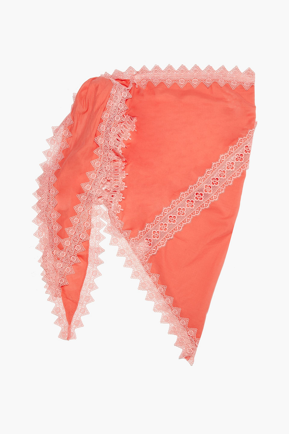 Charo Ruiz Ibiza Woman Crocheted Lace-trimmed Cotton-blend Voile Pareo Coral Size ONESIZE
