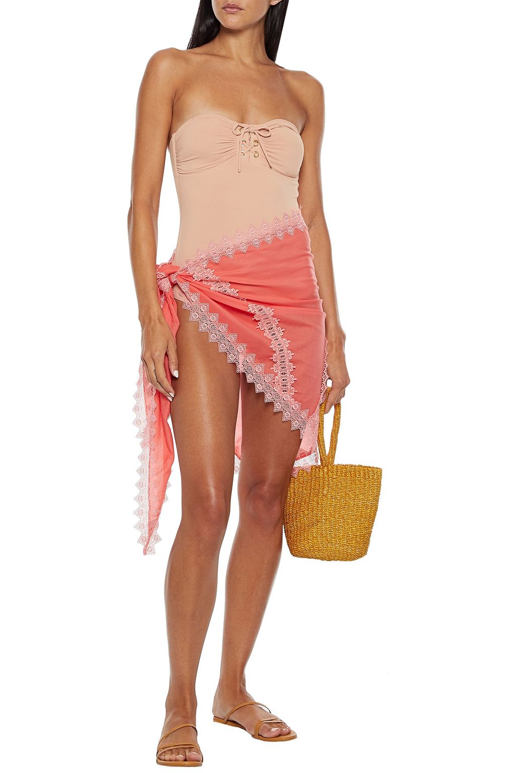 CHARO RUIZ IBIZA Crocheted lace-trimmed cotton-blend voile pareo