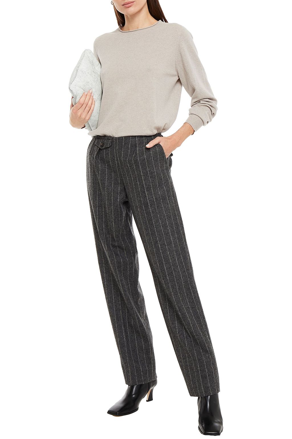 MAISON MARGIELA Pleated pinstriped wool-felt tapered pants