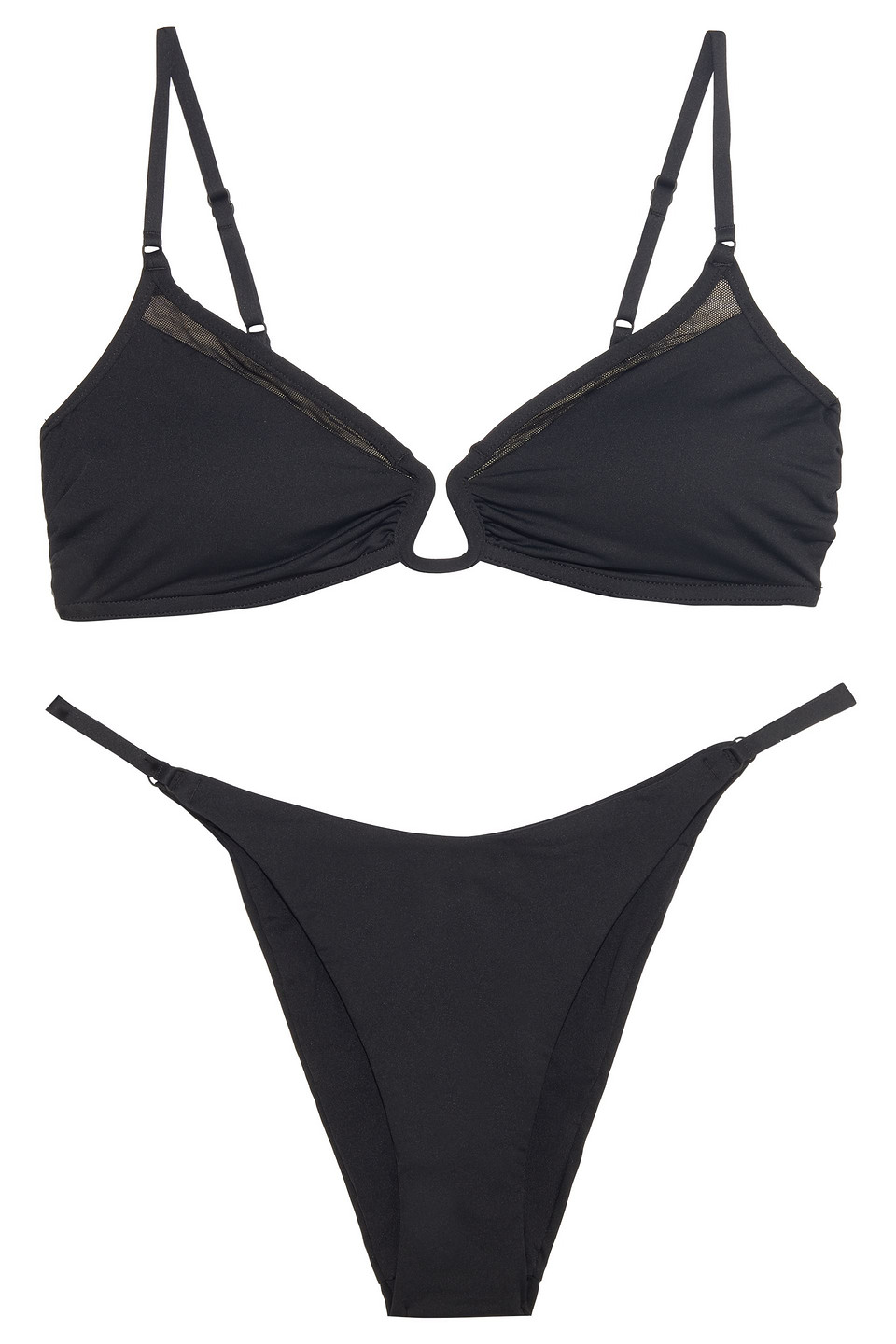 Zimmermann Brighton Mesh-trimmed Ruched Bikini In Black