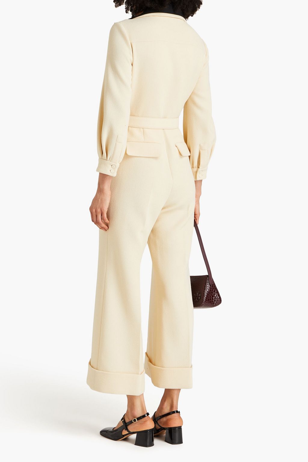 GUCCI Cropped belted wool-crepe wide-leg jumpsuit