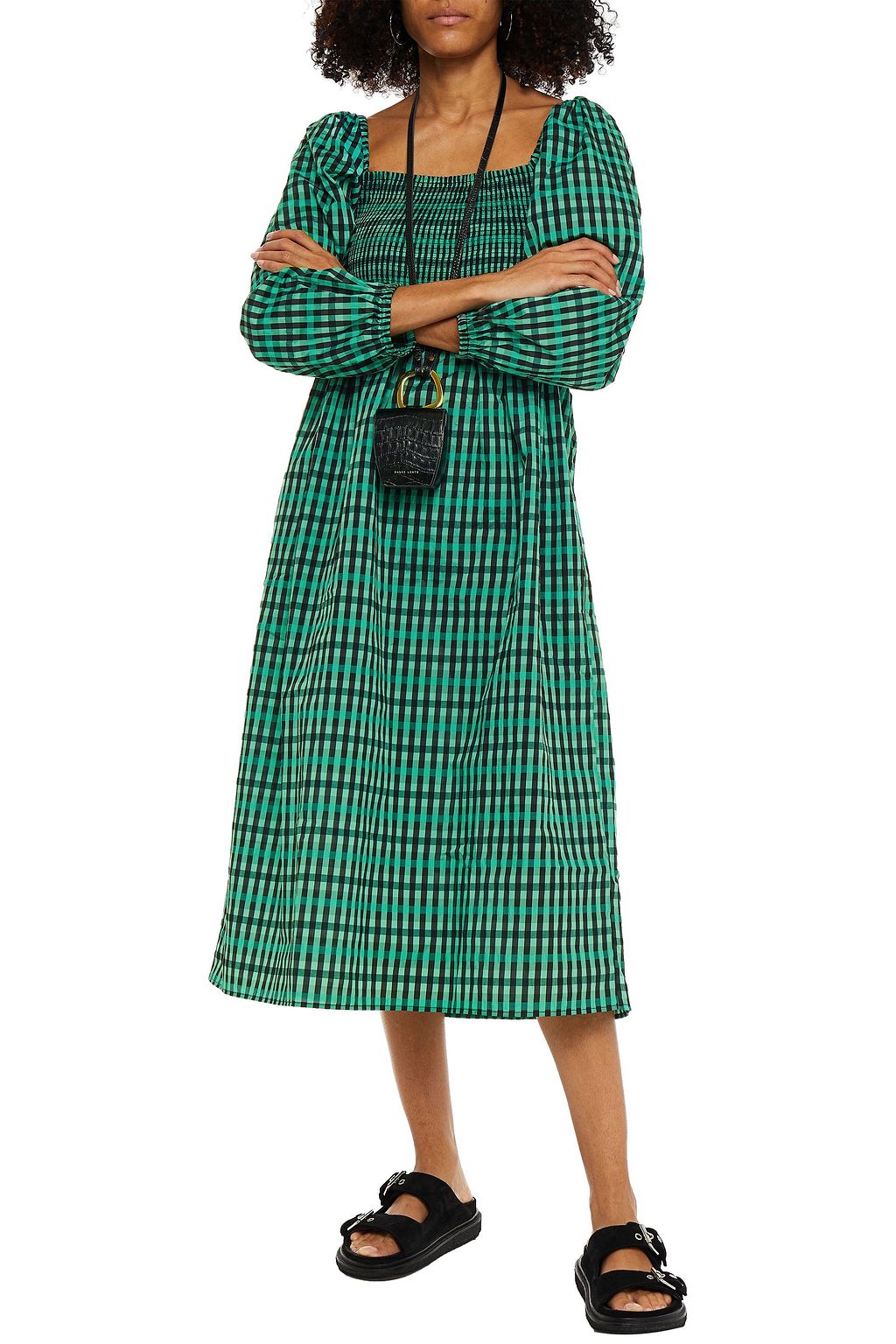 BAUM UND PFERDGARTEN Aquina shirred gingham seersucker dress
