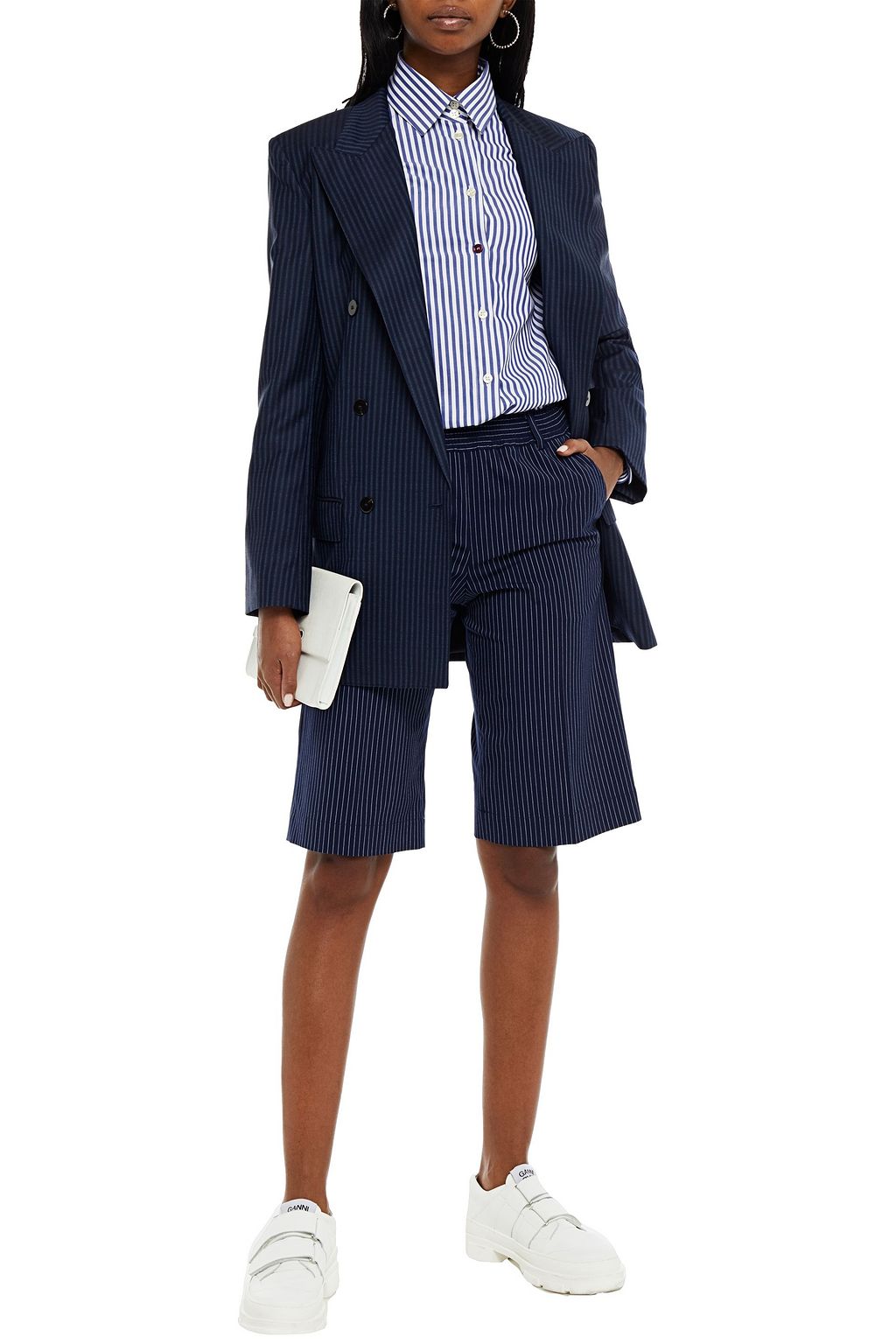 BAUM UND PFERDGARTEN Nyeva pinstriped crepe de chine shorts