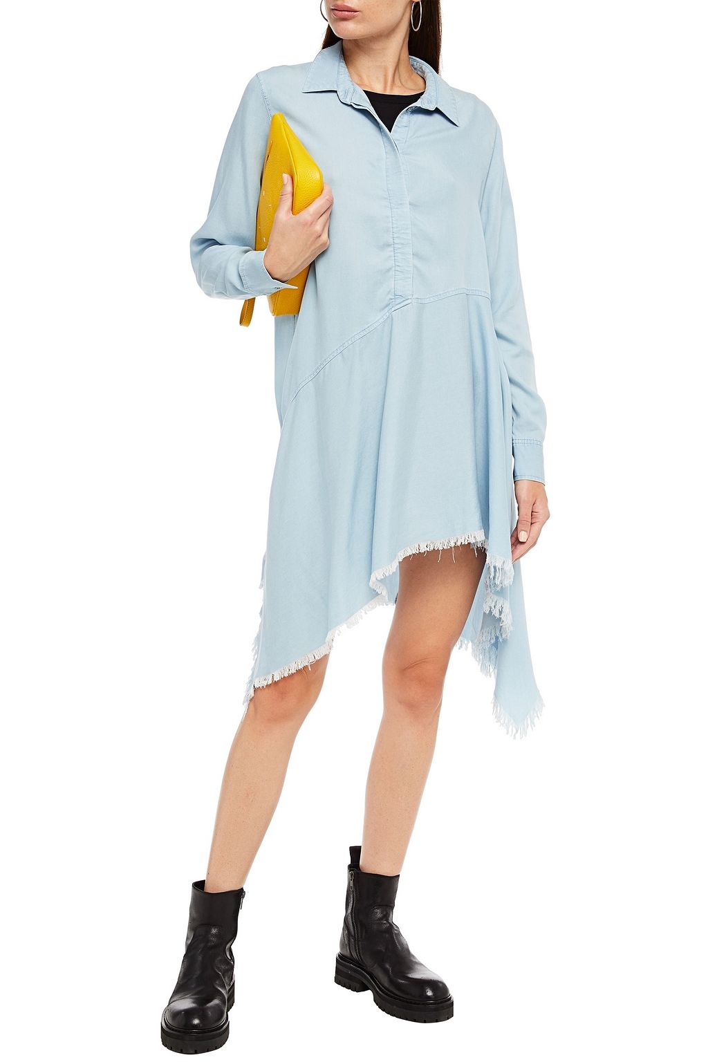 MARQUES' ALMEIDA Asymmetric frayed chambray mini dress