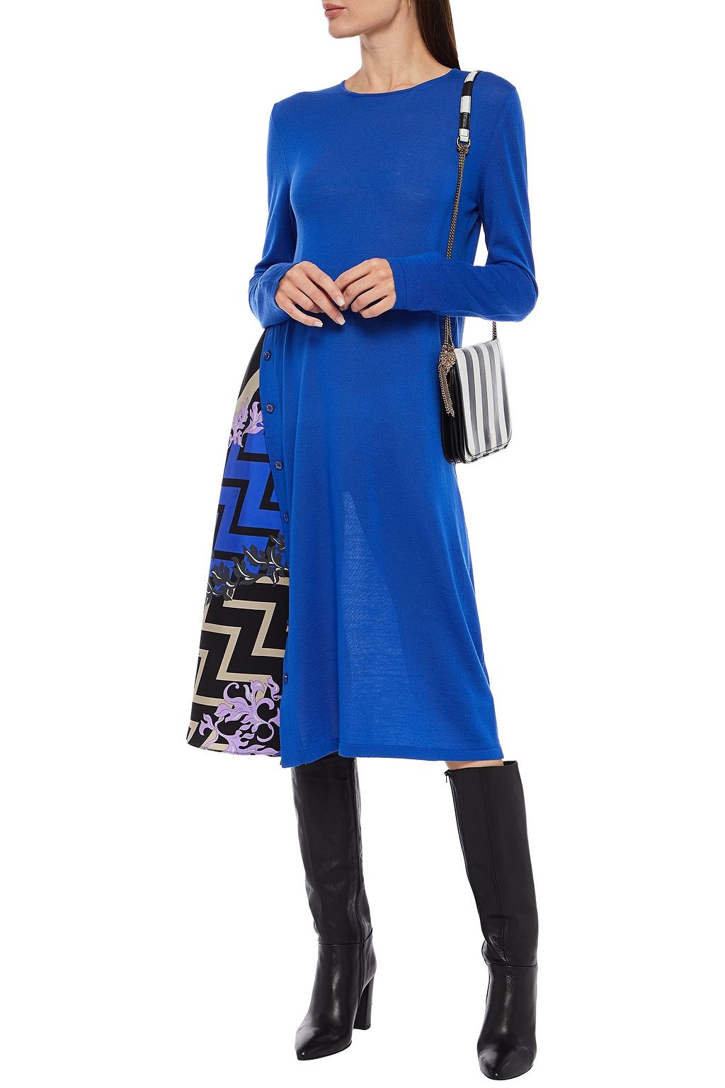PUCCI Printed silk twill-paneled wool midi dress