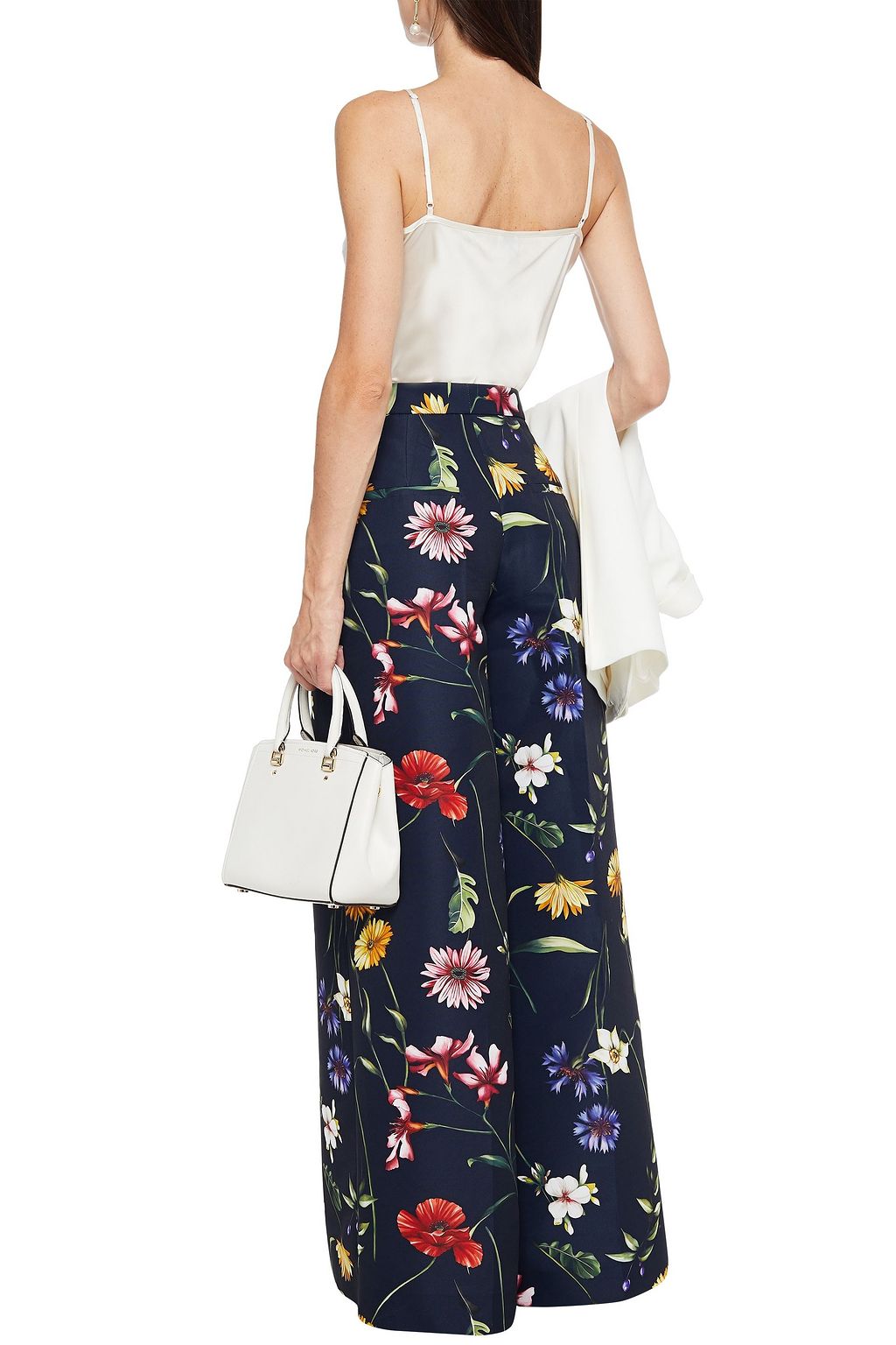 OSCAR DE LA RENTA Floral-print faille wide-leg pants
