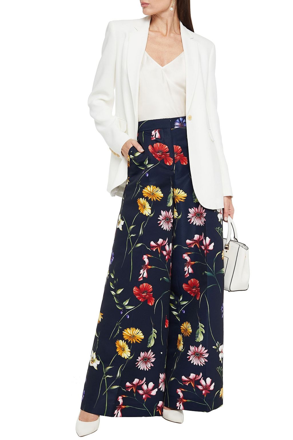 OSCAR DE LA RENTA Floral-print faille wide-leg pants