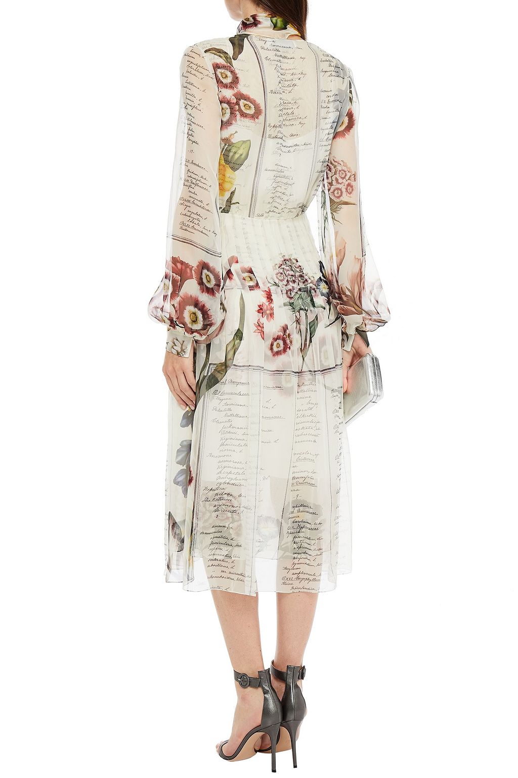 OSCAR DE LA RENTA Pussy-bow pleated floral-print silk-chiffon midi dress