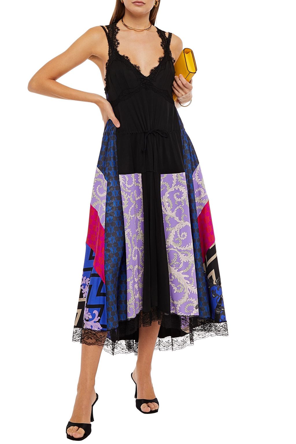 KOCHÉ X PUCCI Satin-paneled printed silk-twill midi dress