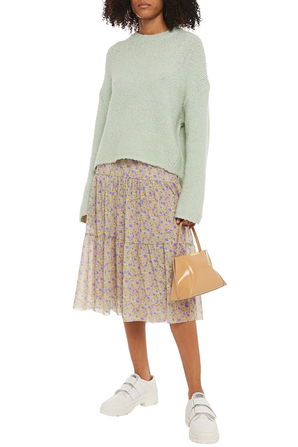 BAUM UND PFERDGARTEN Jucile tiered polka-dot stretch-mesh midi skirt