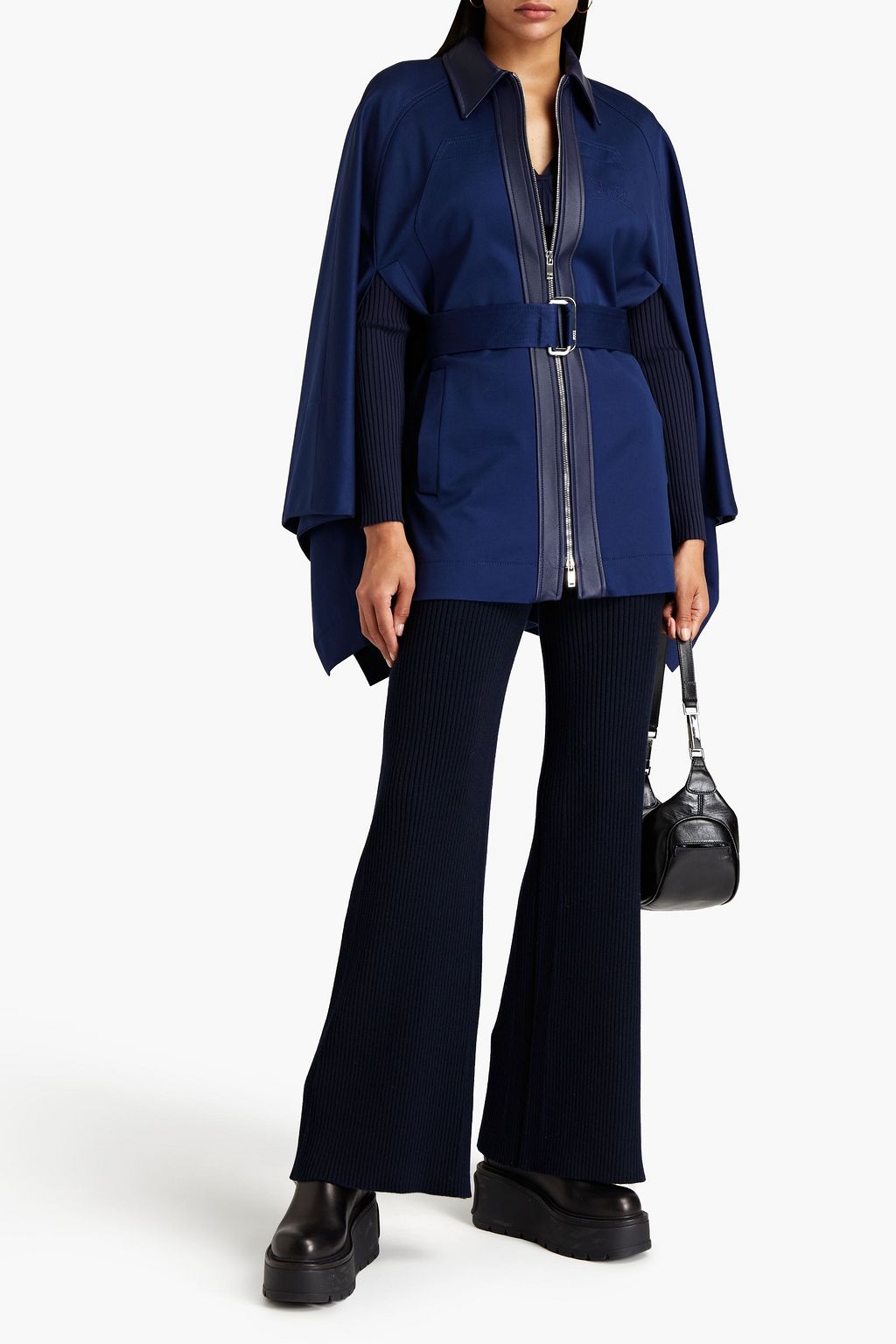 PUCCI Oversized belted leather-trimmed cotton-blend cape