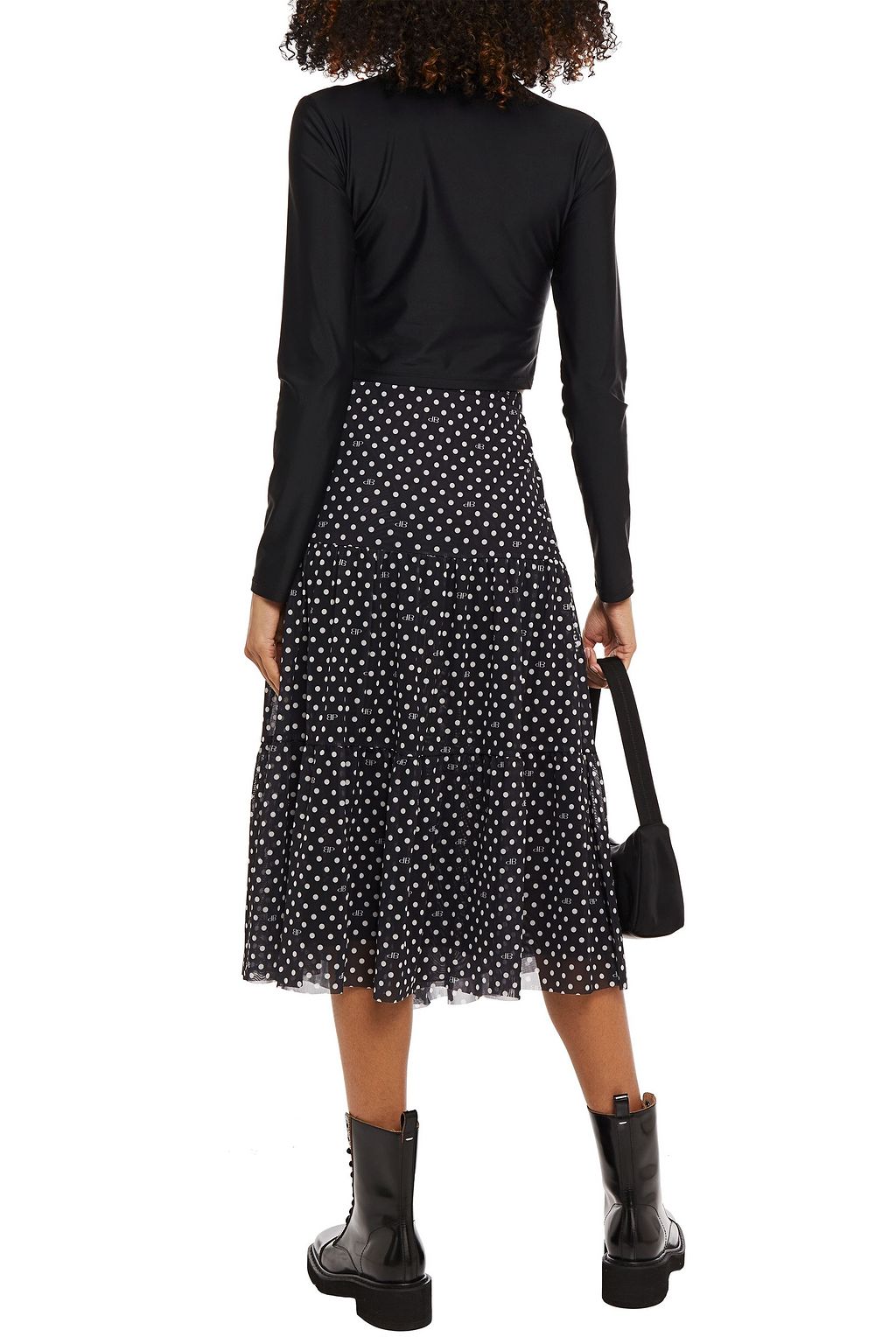 BAUM UND PFERDGARTEN Jucile tiered polka-dot stretch-mesh midi skirt