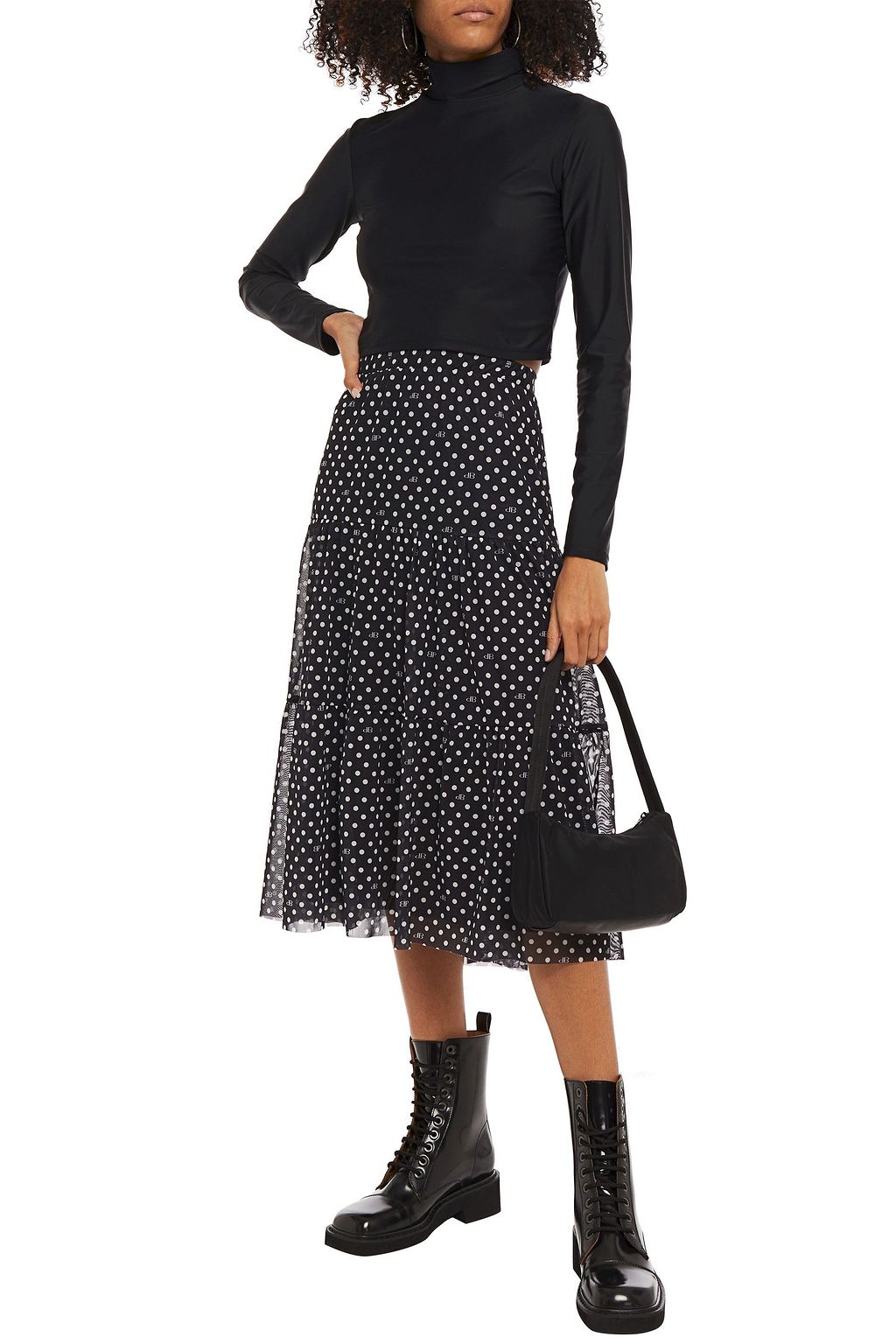 BAUM UND PFERDGARTEN Jucile tiered polka-dot stretch-mesh midi skirt