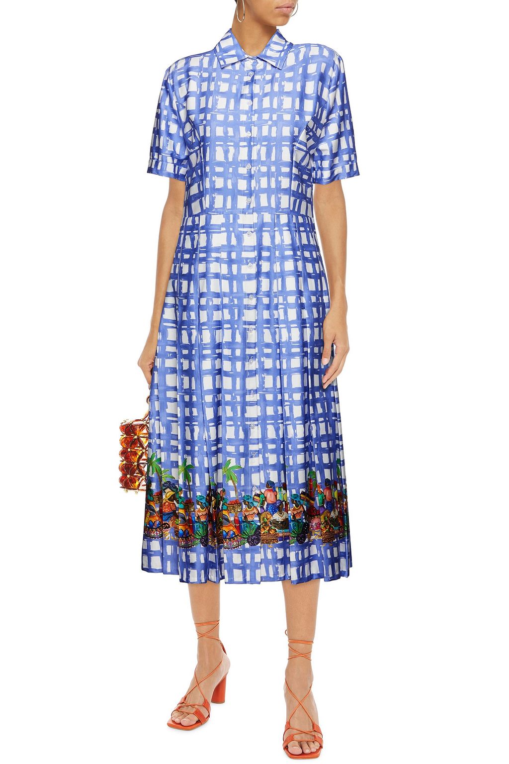 STELLA JEAN Pleated printed stretch-cotton poplin midi shirt dress