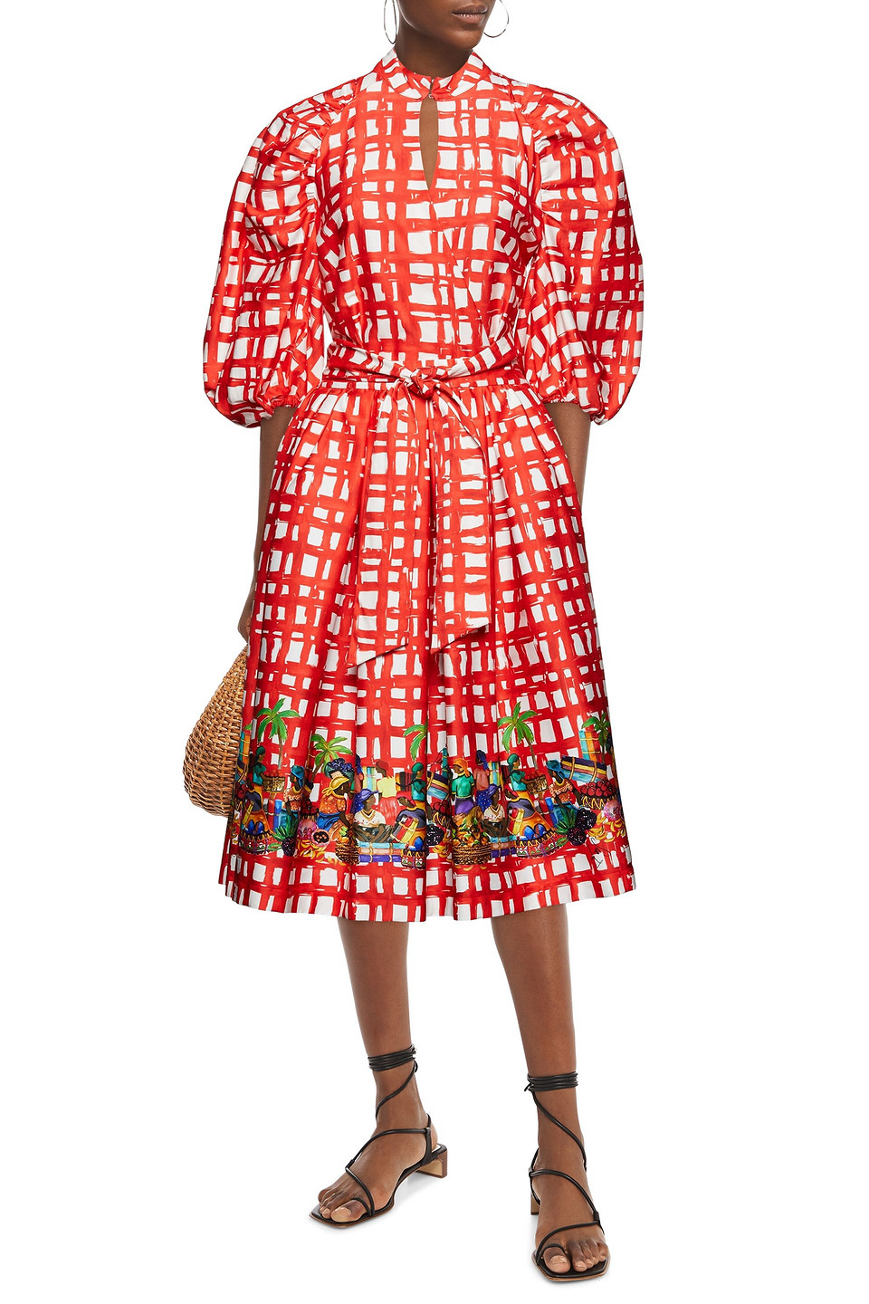 Stella Jean Belted Wrap-effect Printed Stretch-cotton Poplin Midi Dress In Red