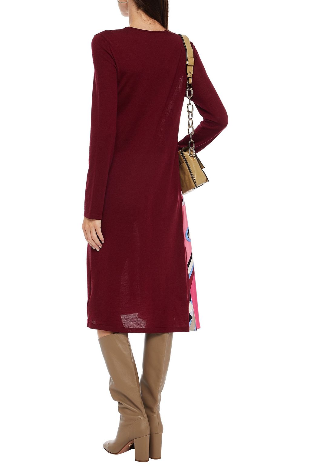 PUCCI Printed silk twill-paneled wool midi dress