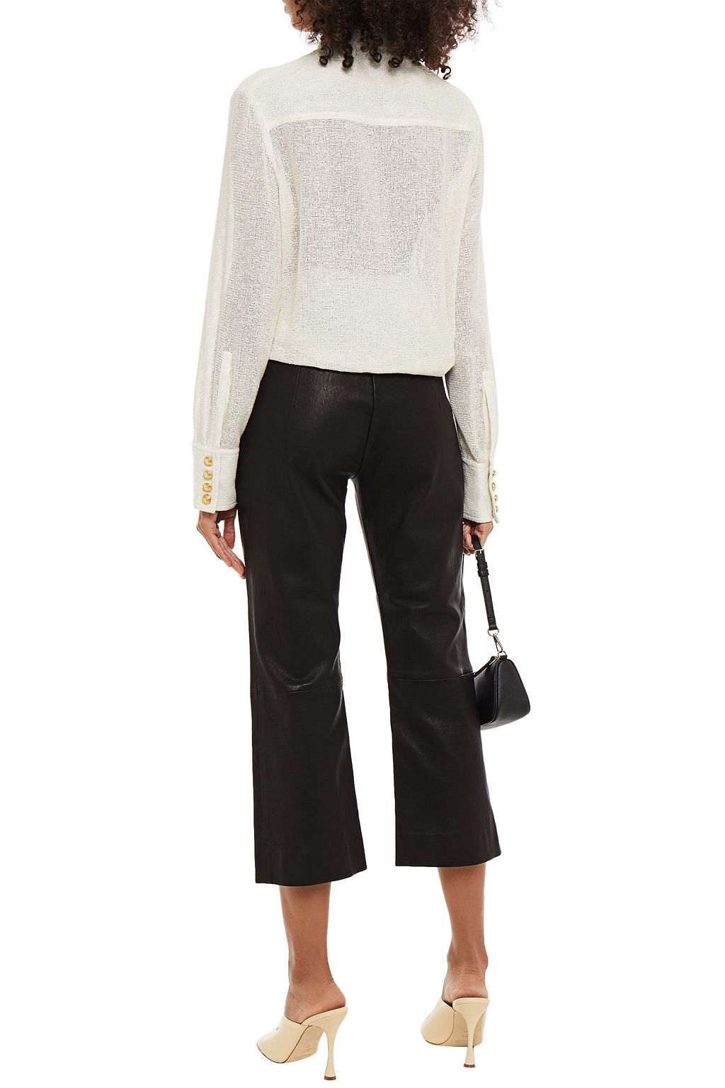 BALMAIN Cropped Lederhose mit geradem Bein und Druckknöpfen