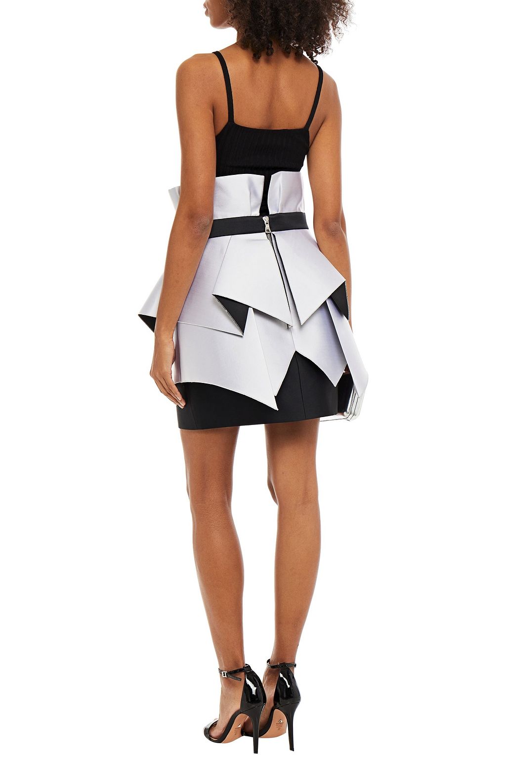 BALMAIN Pleated two-tone gazar mini skirt