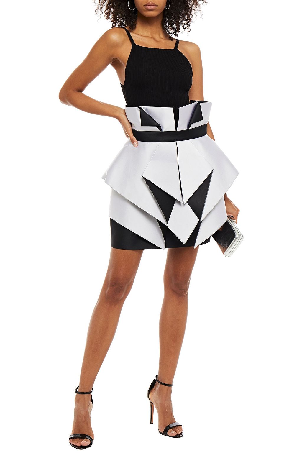 BALMAIN Pleated two-tone gazar mini skirt