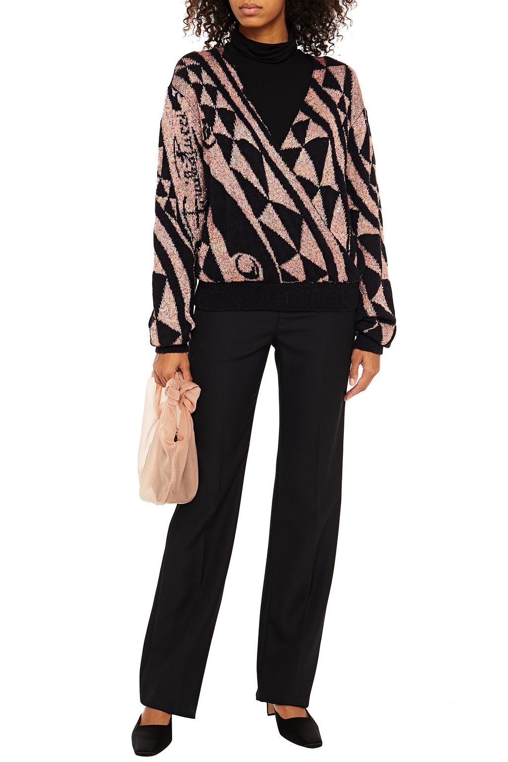 PUCCI Wrap-effect sequin-embellished jacquard-knit sweater