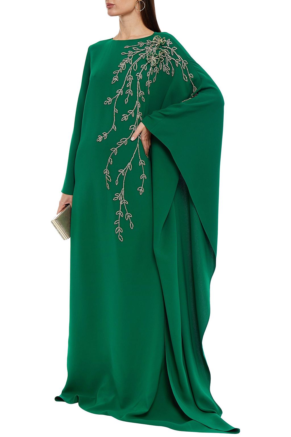 OSCAR DE LA RENTA Crystal-embellished stretch-silk crepe gown