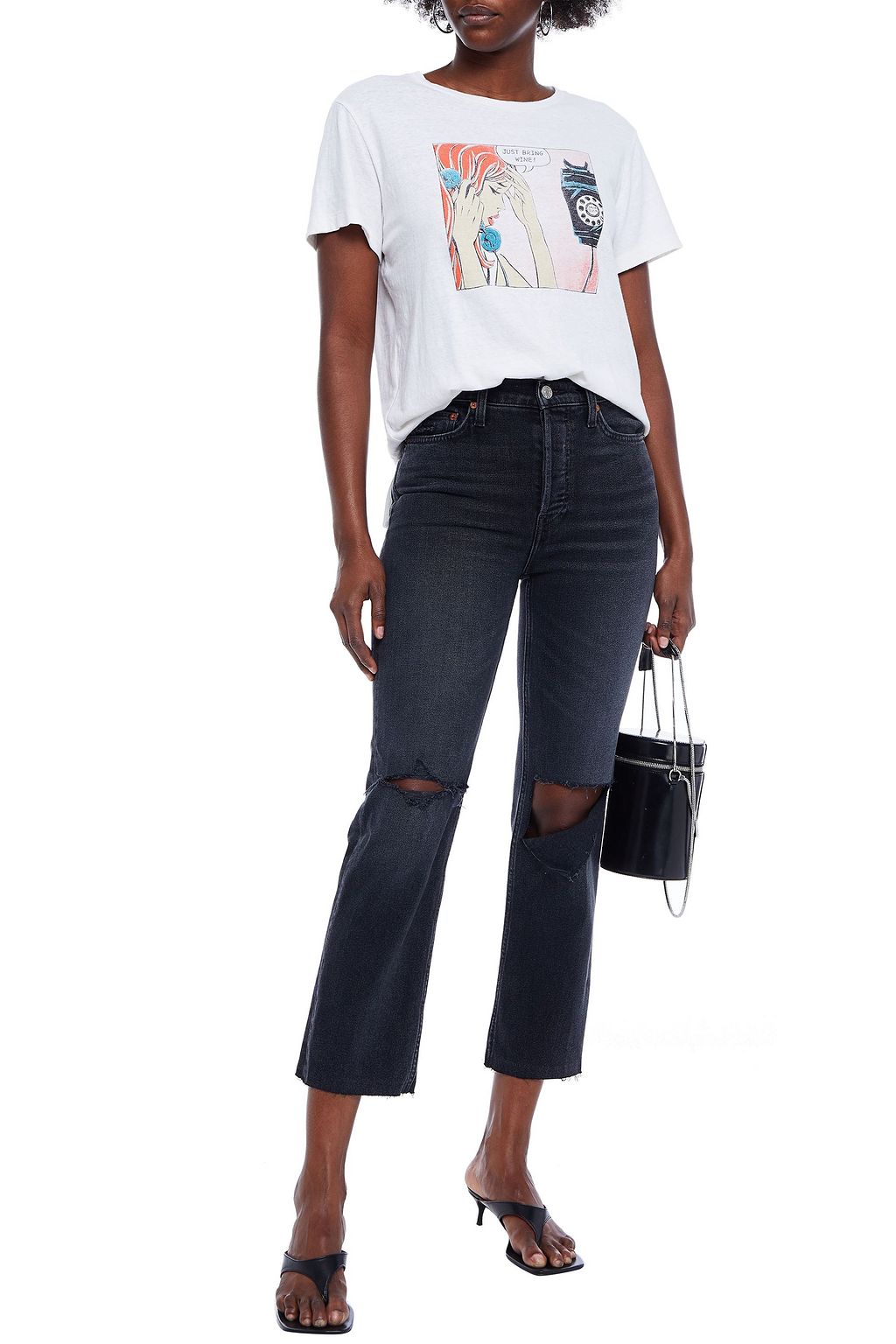 RE/DONE Cropped distressed high-rise straight-leg jeans