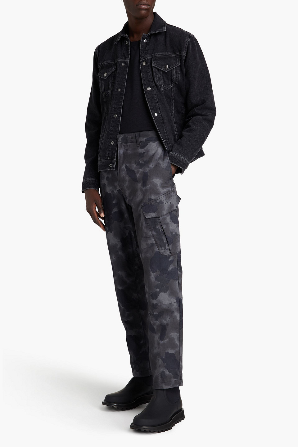 Rag & Bone Man Tapered Printed Cotton-poplin Trousers In Black