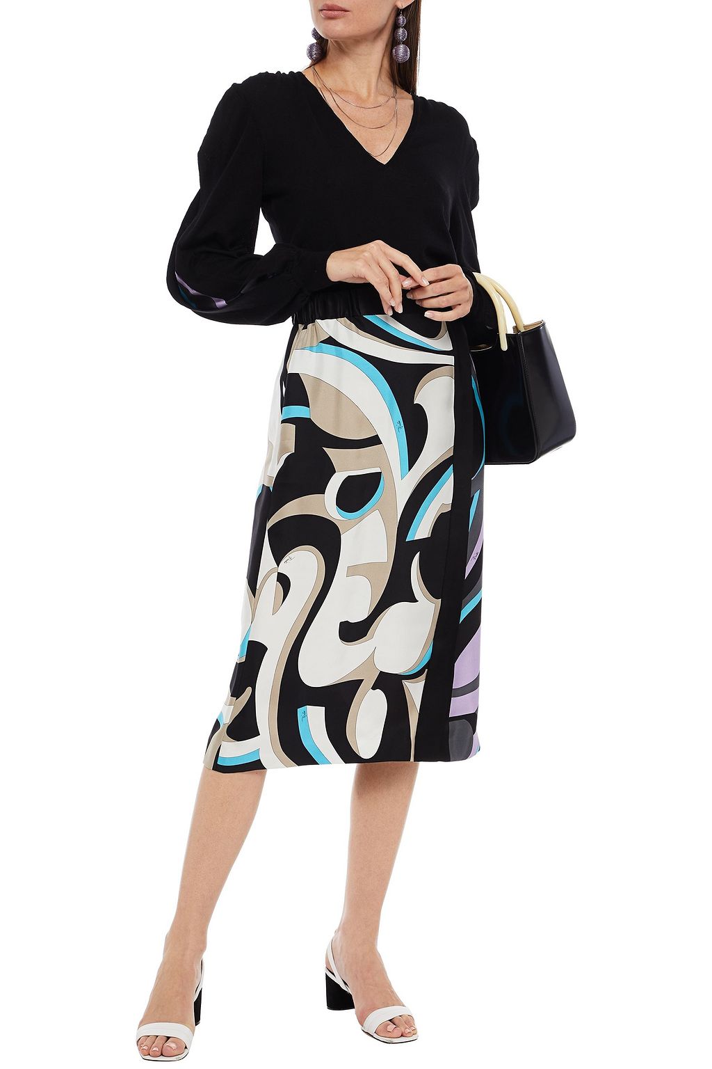 KOCHÉ X PUCCI Bedruckter Midirock aus Seiden-Twill