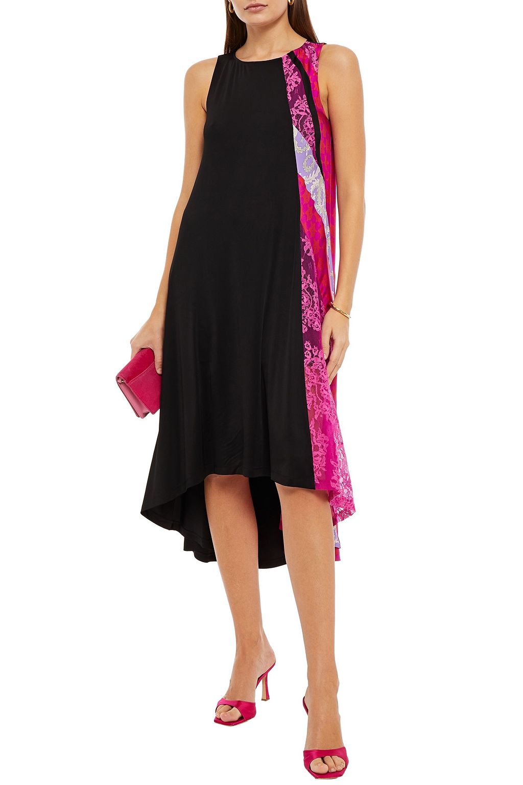 KOCHÉ X PUCCI Lace-trimmed printed twill and jersey dress