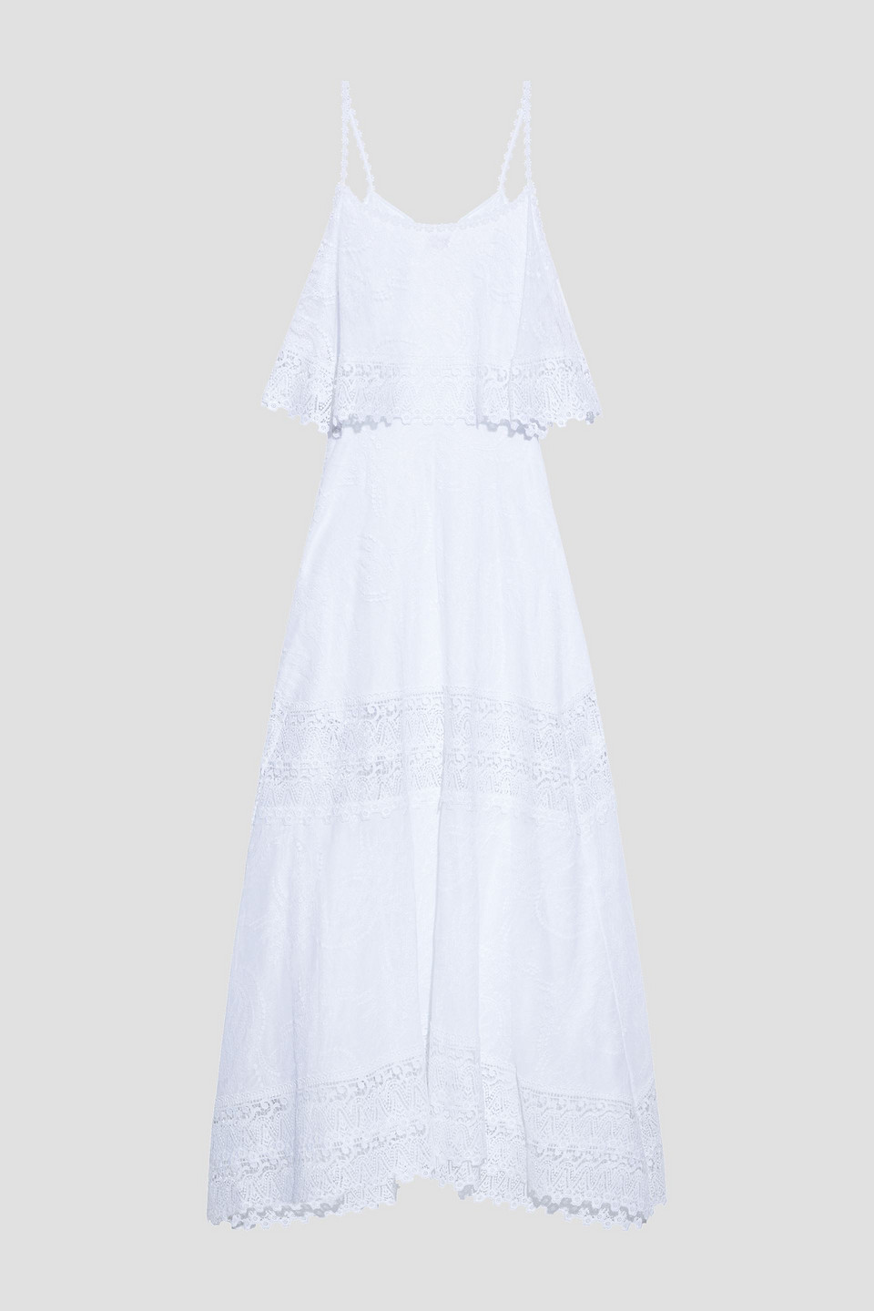 Charo Ruiz Ibiza Woman Lanny Asymmetric Layered Chantilly Lace Maxi Dress White Size M