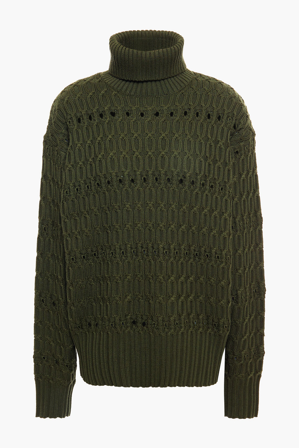 victoria beckham - cable-knit merino wool turtleneck sweater - green - s