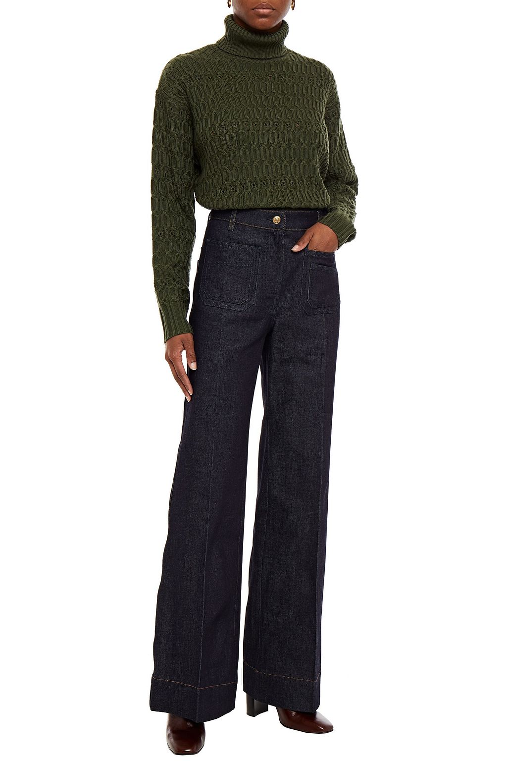 VICTORIA BECKHAM Cable-knit merino wool turtleneck sweater