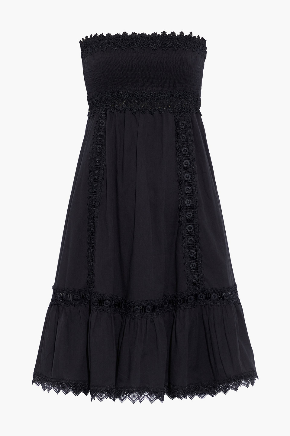 Charo Ruiz Ibiza Woman Strapless Crocheted Lace-trimmed Cotton-blend Voile Dress Black Size L
