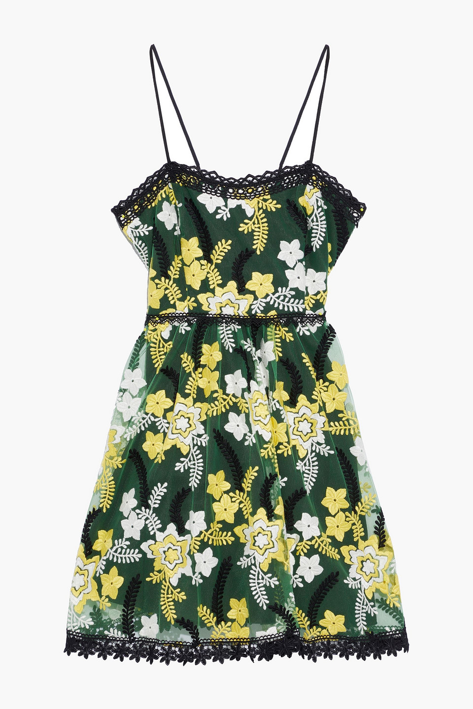 Charo Ruiz Ibiza Woman Crocheted Lace-trimmed Embroidered Tulle Mini Dress Emerald Size M