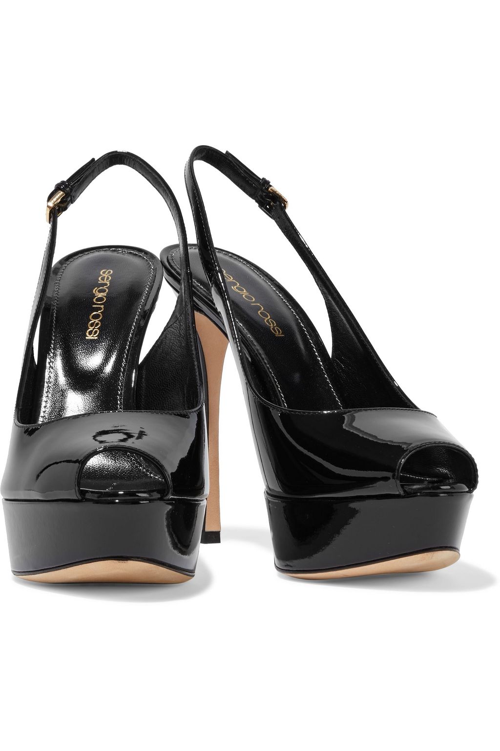 SERGIO ROSSI Alton patent-leather platform slingback pumps