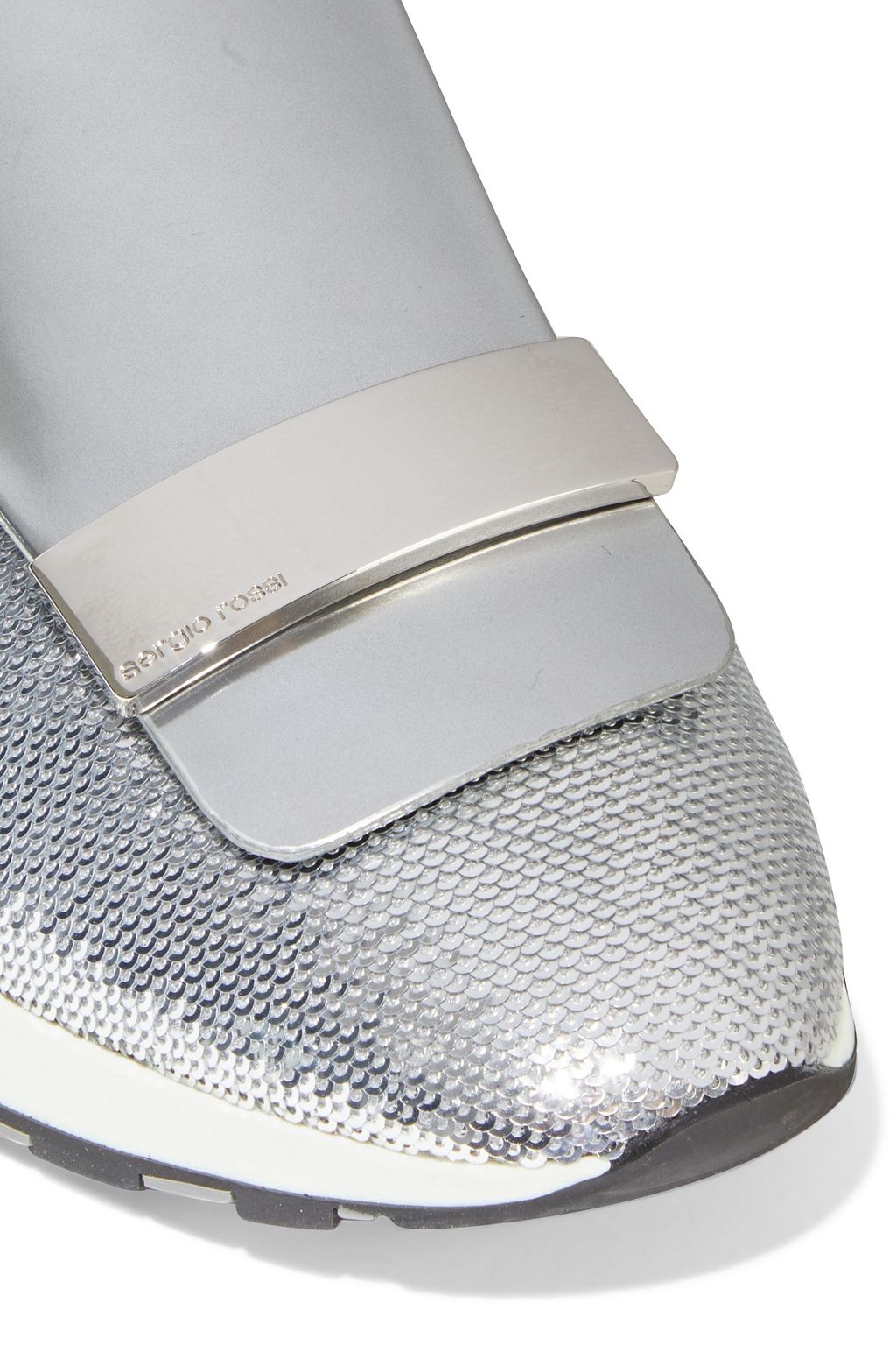 SERGIO ROSSI sr1 metallic leather and sequined stretch-knit sneakers