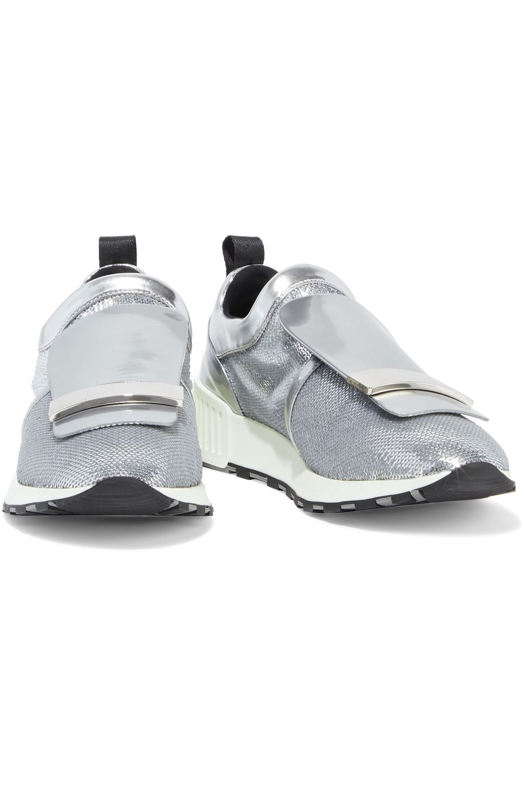 SERGIO ROSSI sr1 metallic leather and sequined stretch-knit sneakers