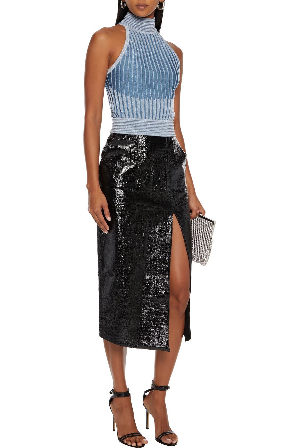 BALMAIN Cropped metallic ribbed-knit top