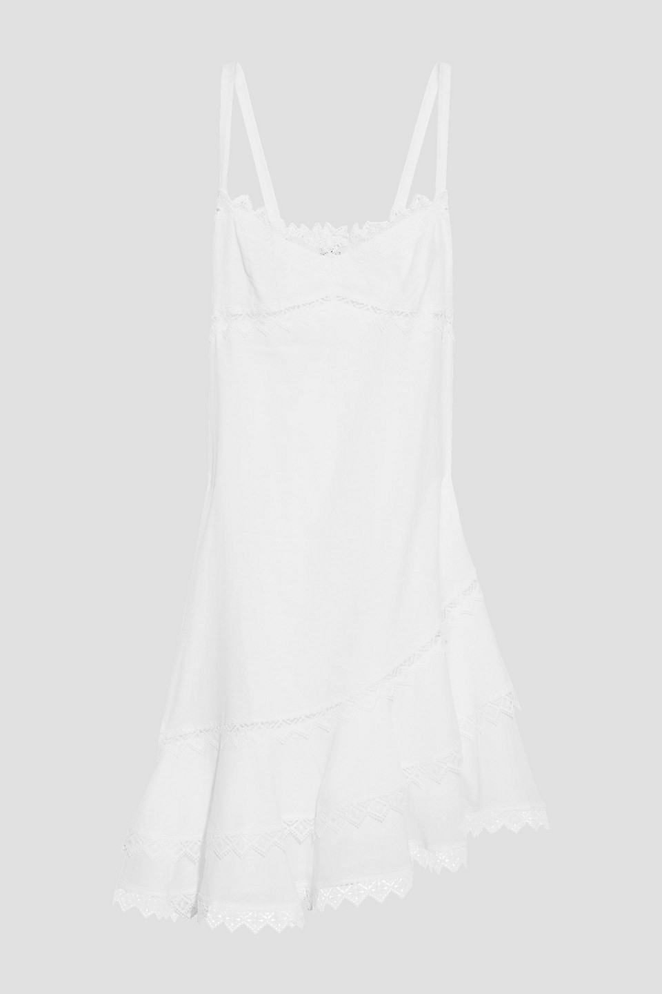 Charo Ruiz Ibiza Woman Asymmetric Crocheted Lace-trimmed Cotton-blend Voile Mini Dress White Size L