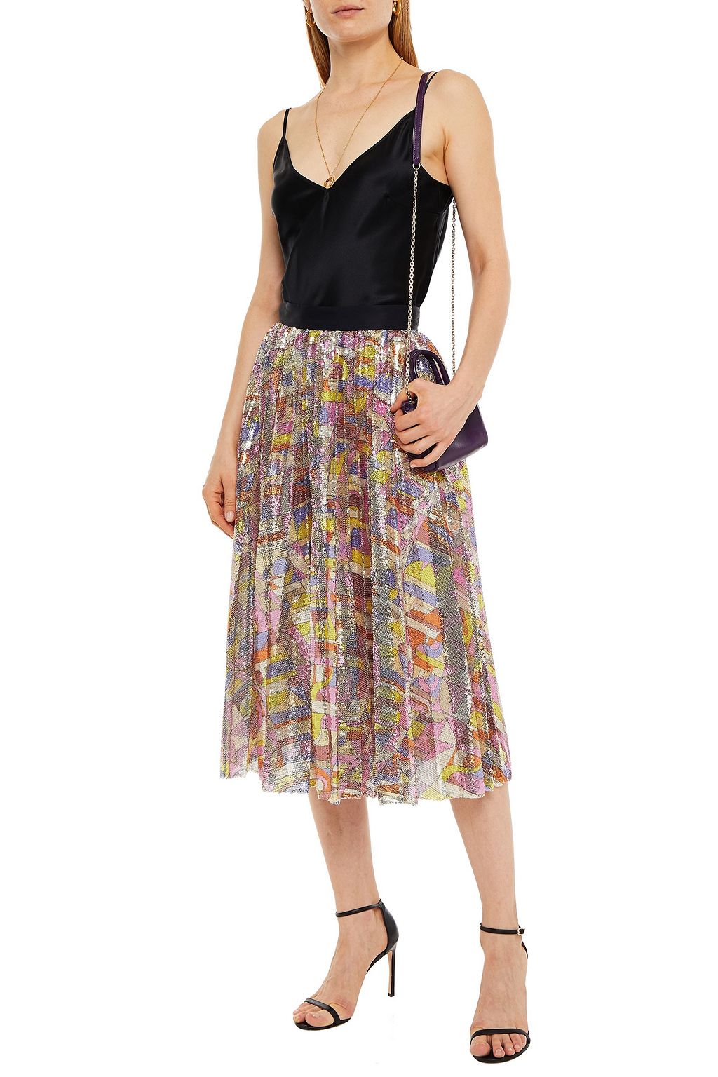 PUCCI Pleated sequined printed mesh midi skirt