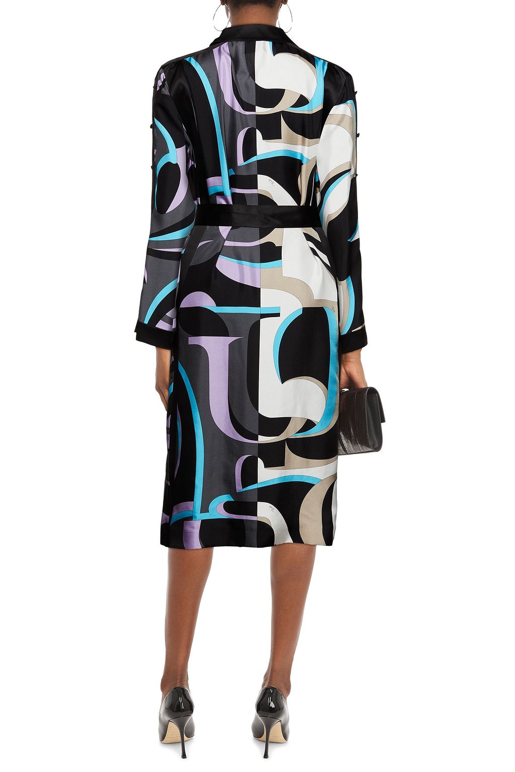 KOCHÉ X PUCCI Belted satin-trimmed printed silk-twill midi dress