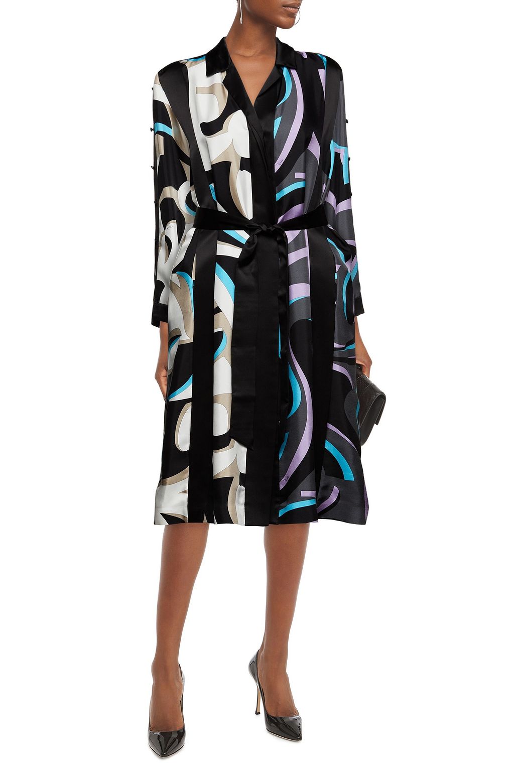 KOCHÉ X PUCCI Belted satin-trimmed printed silk-twill midi dress