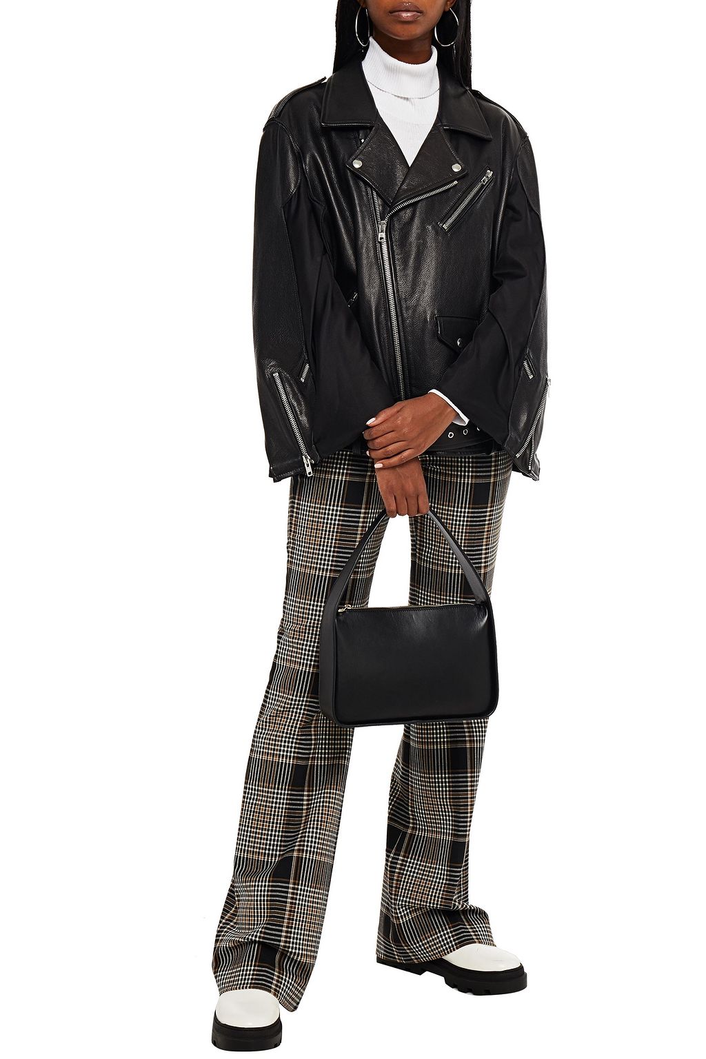 MAISON MARGIELA Silk-paneled cape-effect leather biker jacket